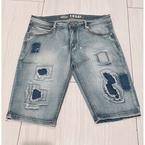 FUSAI Denim Stretch Shorts Men's Distressed Size 32